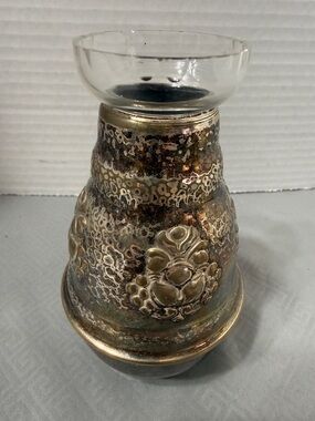 Vintage Swedish Silver Plated Bud Vase Removeable Glass Insert Textured Surface